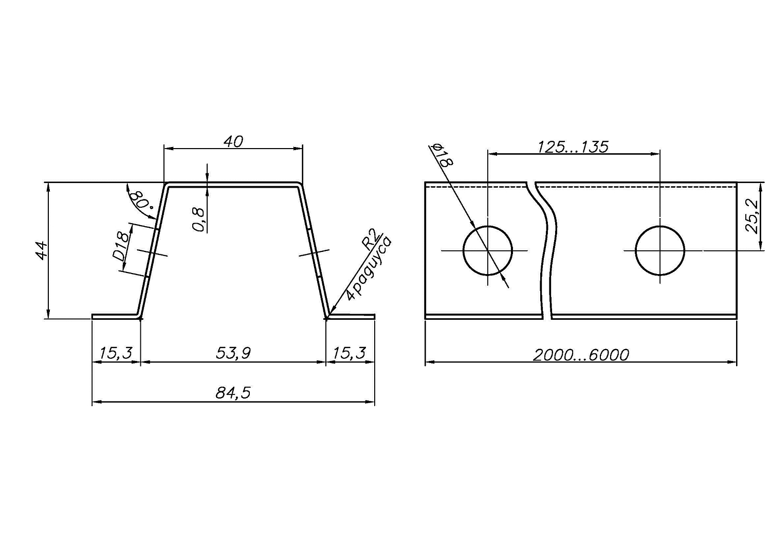 Профили шляпные с перфорацией (ОПП высота 44) Профили шляпные с перфорацией (ОПП высота 44)