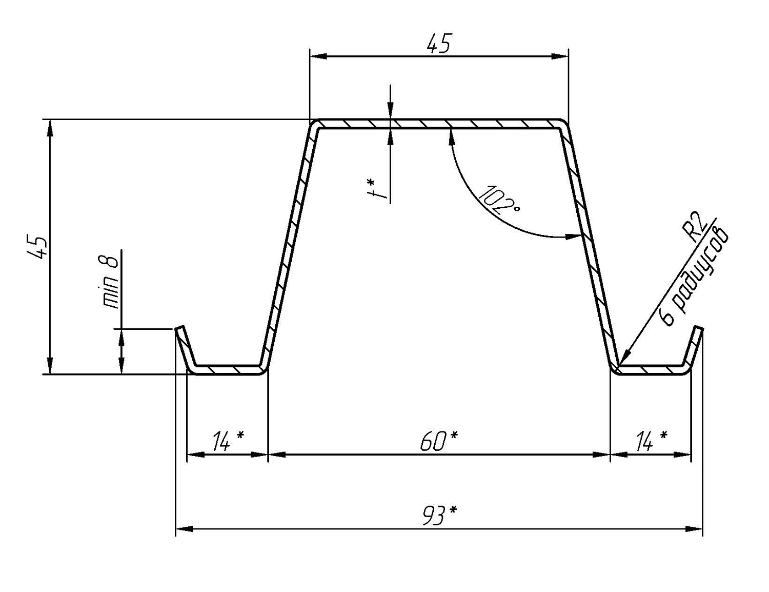 Профили шляпные (ОП высота 45)